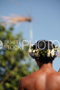 Young man looking at javelin target , Heiva traditional sport competition