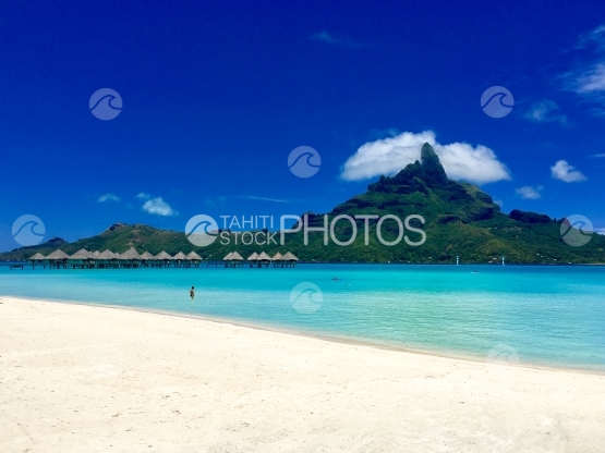 Beautiful view on Mt Otemanu, Bora Bora, seen from the beach of a luxury resort