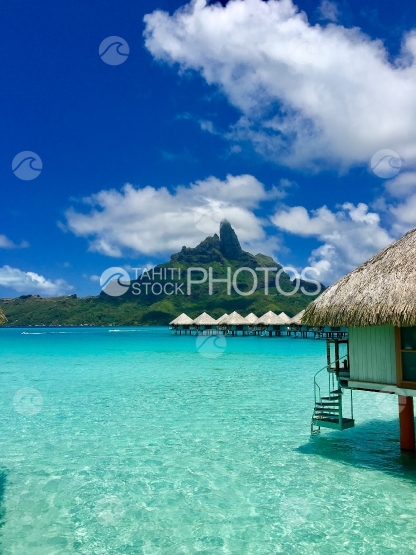 Beautiful view on Mt Otemanu, Bora Bora, from luxurious hotel
