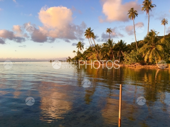 Coastline of Tahaa in the early sunset