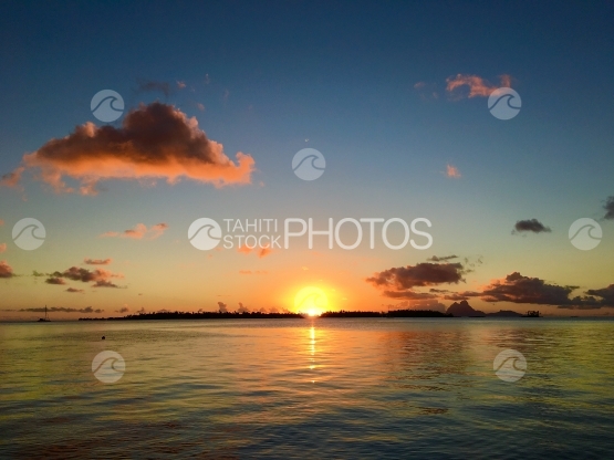 Sunset in the lagoon of Tahaa