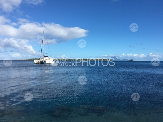Catamaran in the lagoon of Tahaa