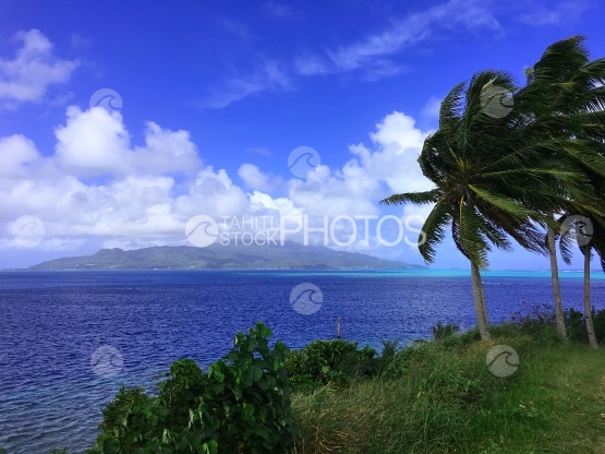 Raiatea seen from a viewpoint on Tahaa, lagoon in between