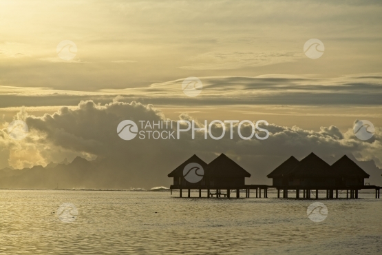 Luxury overwater bungalows and sunset, Moorea in the backyard