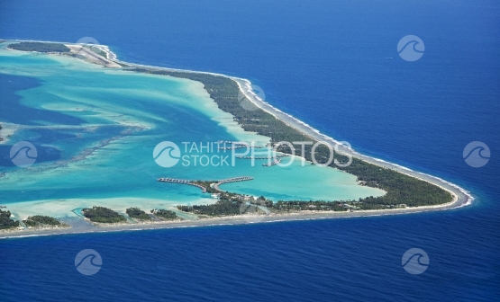 Bora Bora, Aerial view of the lagoon and hotel