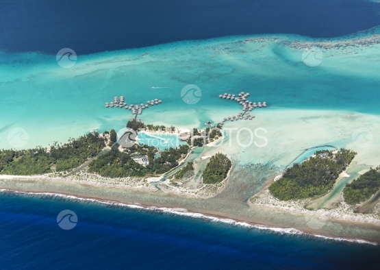 Bora Bora, Aerial view of hotel in the lagoon