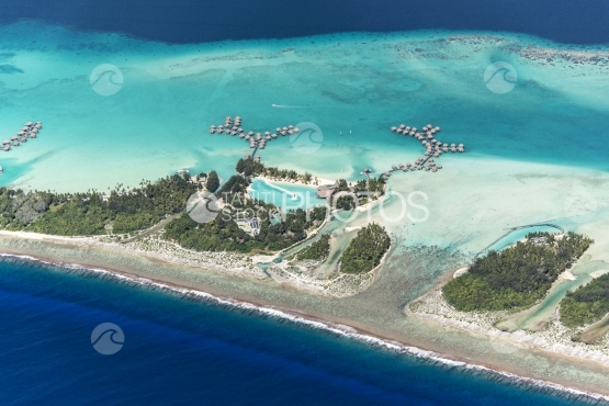 Bora Bora, Aerial view of hotel in the lagoon