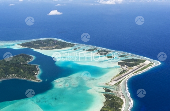 Bora Bora, Aerial view of the lagoon and airport