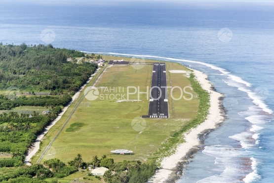 Aerial view of the airport of Huahine