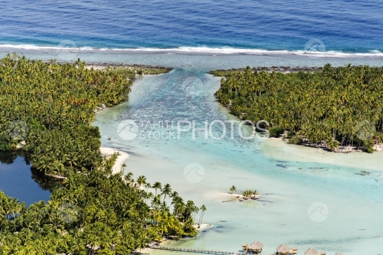 Tahaa, aerial view of the reef by the ocean