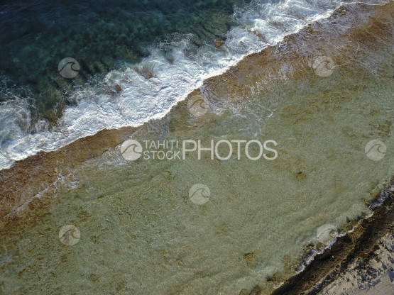 Fakarava aerial by drone, reef and ocean waves