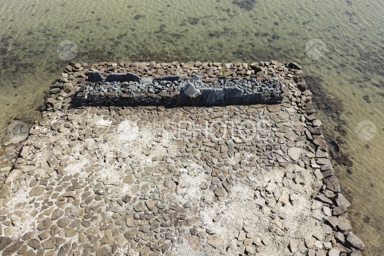 Huahine, aerial view of a sacred archeologic site, marae