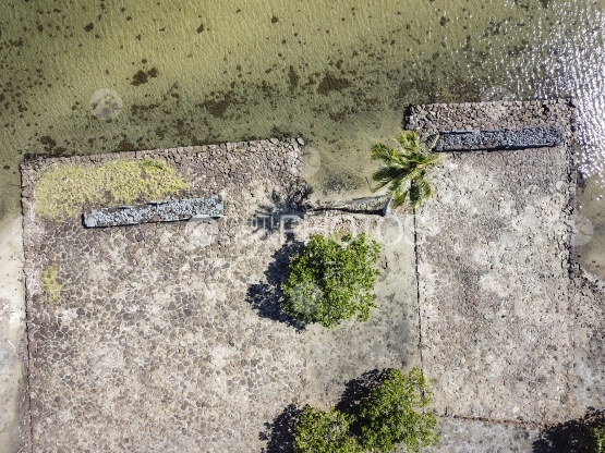 Huahine, aerial view of a sacred archeologic site, marae