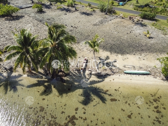 Huahine, aerial view of a sacred archeologic site, marae