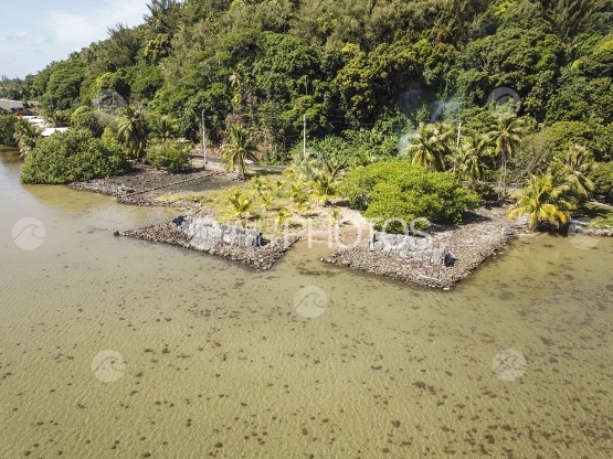 Huahine, aerial view of a sacred archeologic site, marae