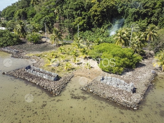 Huahine, aerial view of a sacred archeologic site, marae