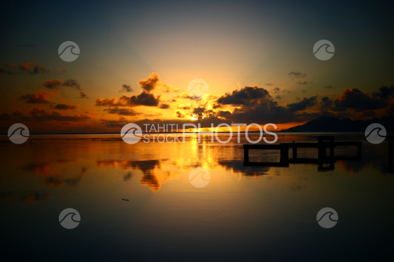 Sunset on Moorea, shot from a beach of Tahiti