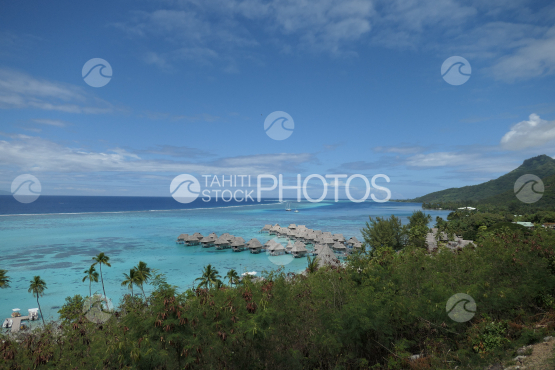 Coast line of Moorea, luxurious hotel and lagoon