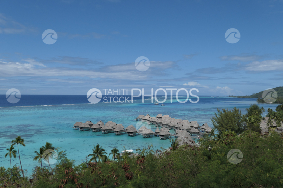 Coast line of Moorea, luxurious hotel and lagoon