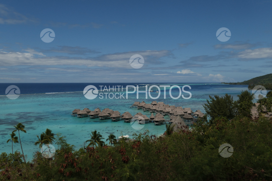 Coast line of Moorea, luxurious hotel and lagoon