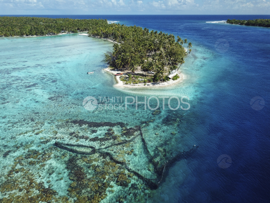 Rangiroa, aerial shot of fish traps int he pass