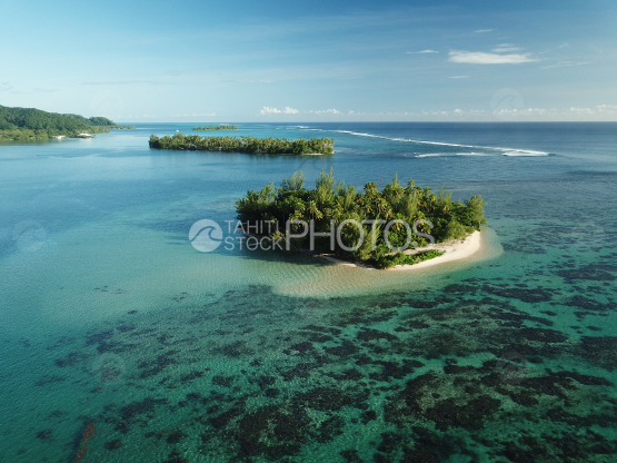 Huahine, aerial shot of the lagoon and island