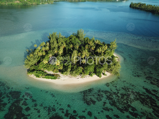Huahine, aerial shot of the lagoon and island