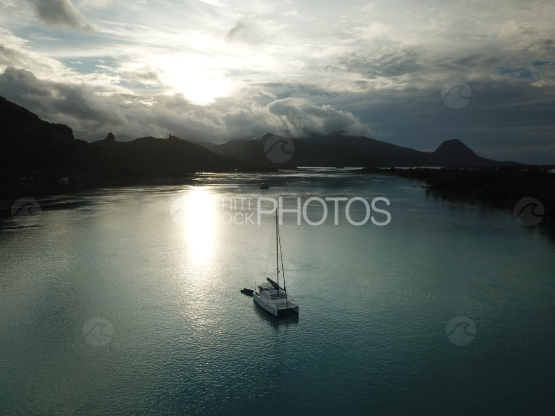 Huahine, aerial shot of the lagoon and island