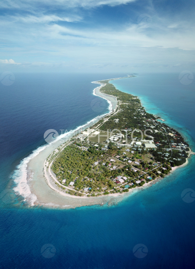 Aerial Panoramic shot of the village of Rangiroa, Tuamotu