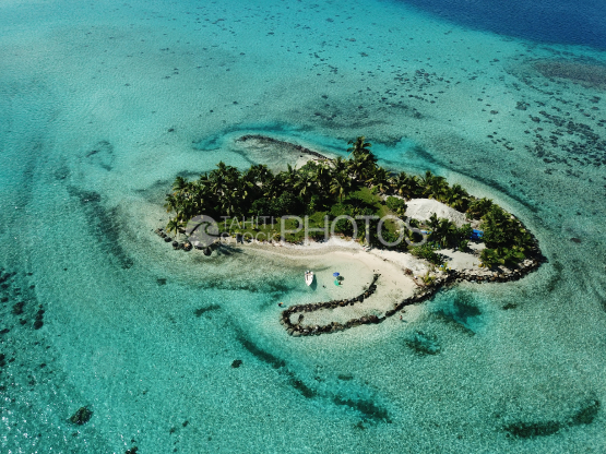 Huahine, aerial shot of the lagoon and island