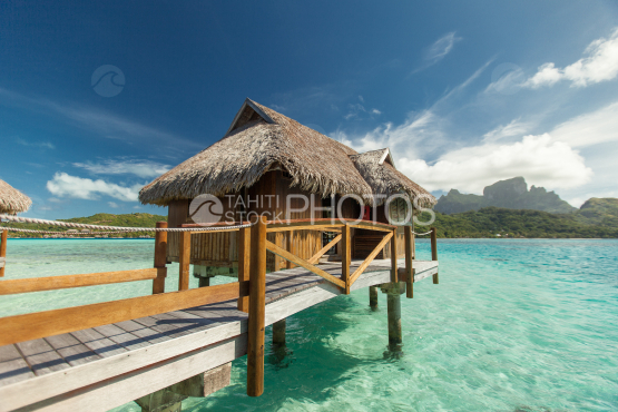 Luxury overwater bungalow in the lagoon of Bora Bora