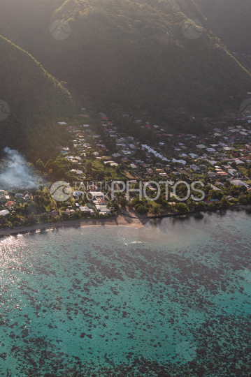 Tahiti, aerial view of the beach at pk18, in the morming