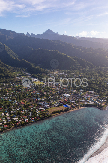 Tahiti, aerial view of Papara at sunrise