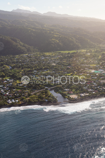 Tahiti, aerial view of river and beach of Taharuu