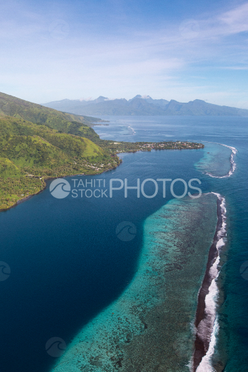 Peninsula of Tahiti, aerial photography of Tautira and lagoon