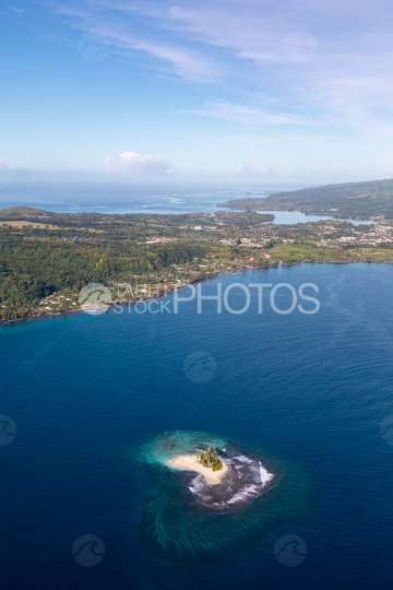 Peninsula of Tahiti, aerial photography of Motu One, white sand islet