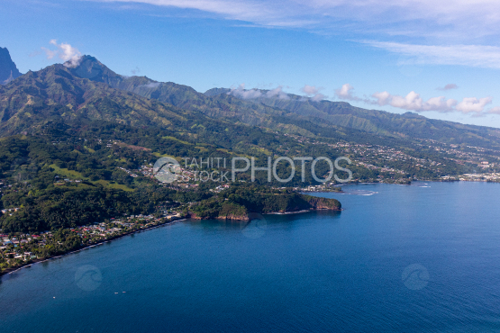 Tahiti, aerial photography of mount Taharaa and mountains