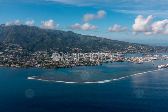 Tahiti, aerial photography of Papeete harbour