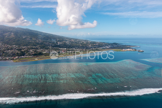 Tahiti, aerial photography of the airport of Faaa