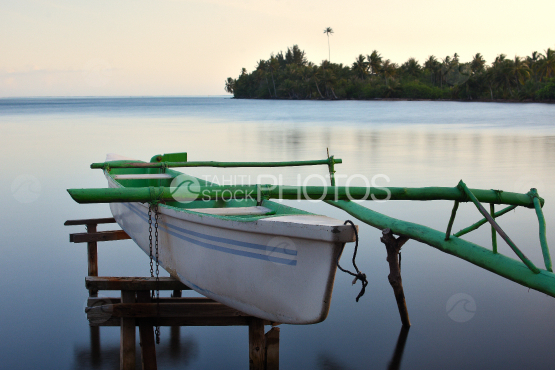 Moorea beach, hanging outrigger canoe