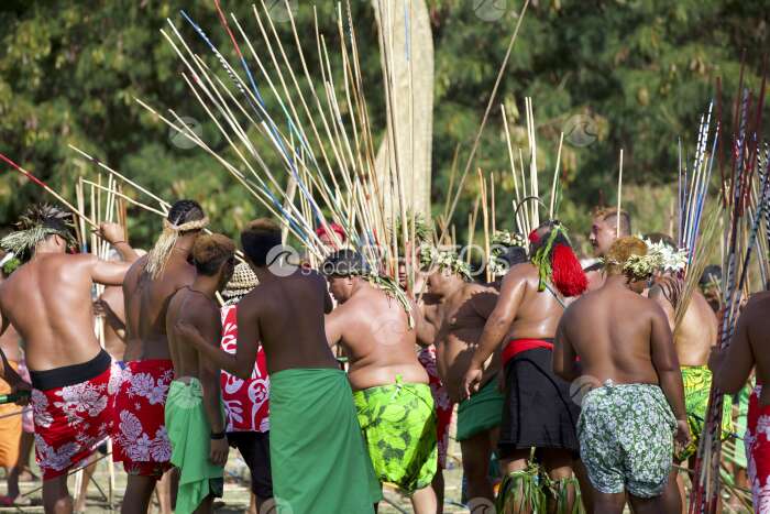 Traditional polynesian sports contest, javelin throw, Tahiti, French Polynesia