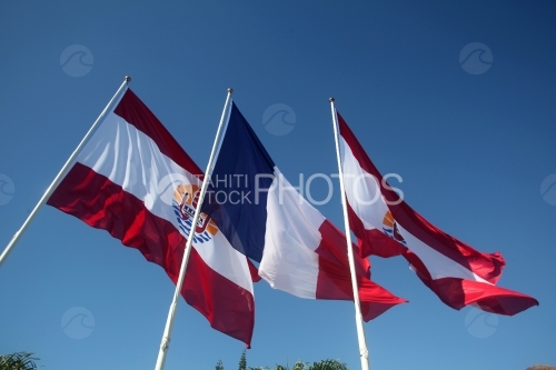 Polynesian and French Flags, Drapeaux Polynésien et Français