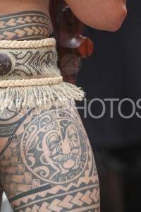 Tatoo on Marquesian Dancer, Tatouage d'un danseur Marquisien