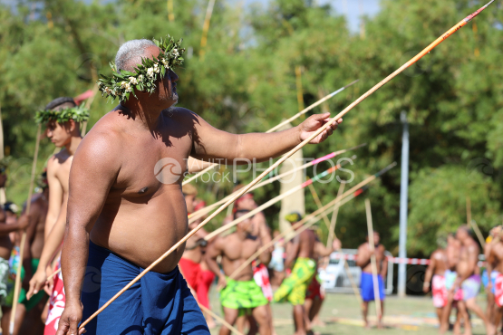 Tahiti, Polynesian man, traditional javelin throwing competition, Tuaro Maohi, Polynesia