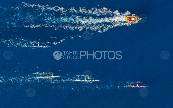Tahiti, French Polynesia, Aerial Drone shot, Outrigger Race, Vaa Race
