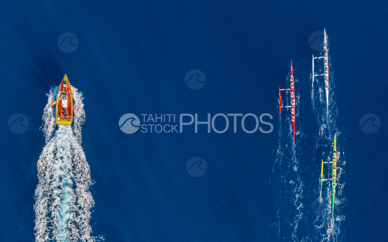 Tahiti, French Polynesia, Aerial Drone shot, Outrigger Race, Vaa Race