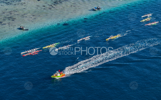 Tahiti, French Polynesia, Aerial Drone shot, Outrigger Race, Vaa Race