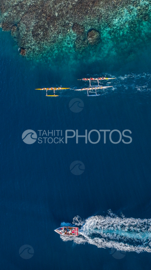 Tahiti, French Polynesia, Aerial Drone shot, Outrigger Race, Vaa Race
