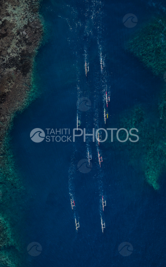 Tahiti, French Polynesia, Aerial Drone shot, Outrigger Race, Vaa Race