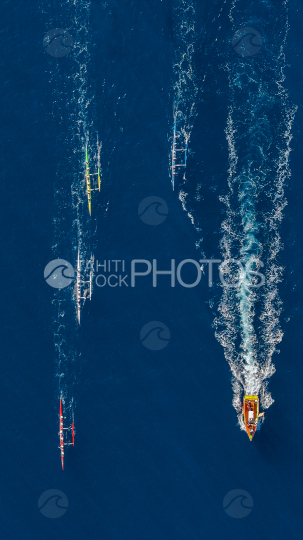 Tahiti, French Polynesia, Aerial Drone shot, Outrigger Race, Vaa Race